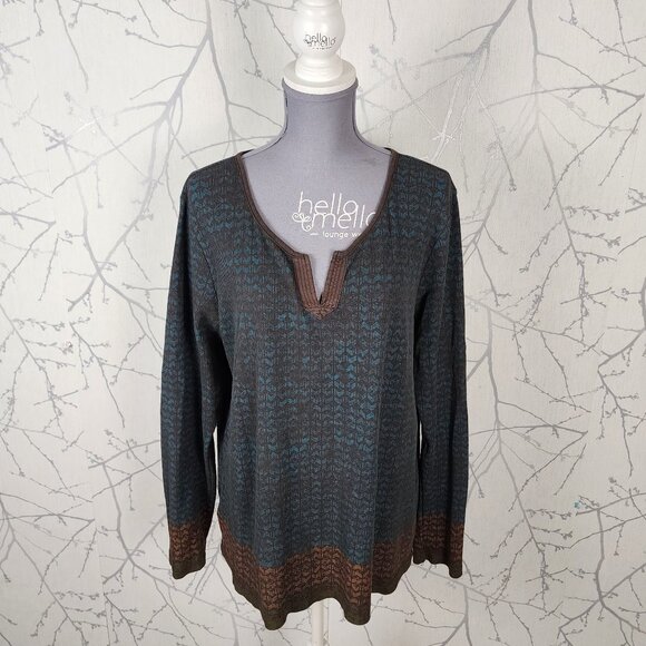 Eddie Bauer Blue Chevron Cotton Blend Waffle Knit Long Sleeve Top - Picture 1 of 8